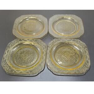 FEDERAL MADRID AMBER YELLOW DEPRESSION GLASS  7 1/2" Salad Plate Square Set of 4